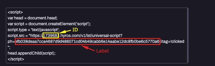 Get the ID and Label from the Universal Script in Step 1