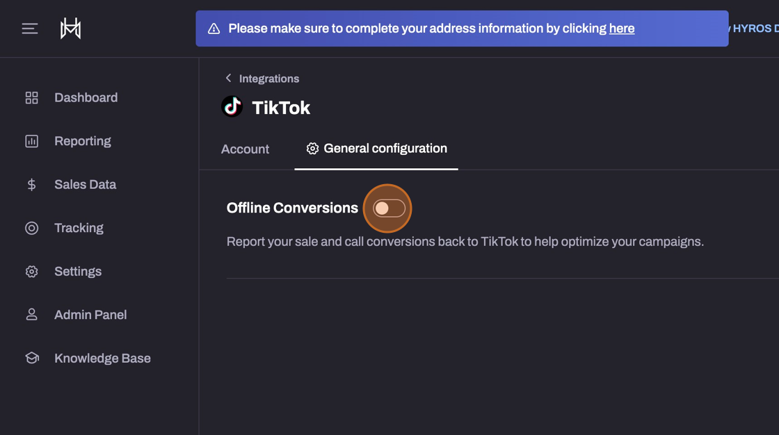 Toggle on Offline Conversions