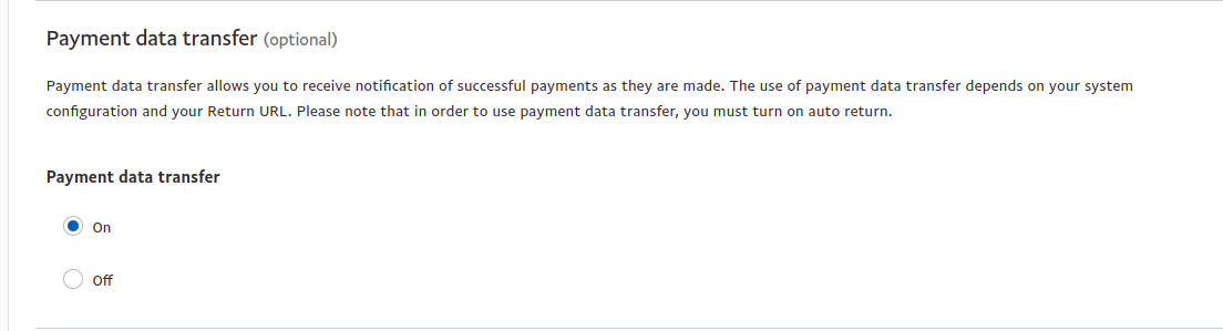 Enable payment data transfer